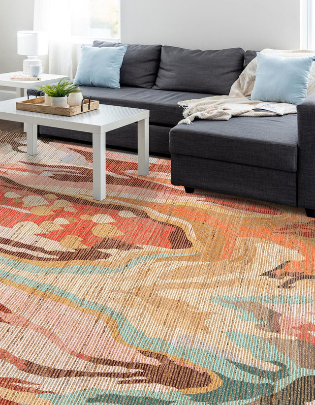 Multicolor 9' x 12' Chenille Jute Rectangle Area Rug Vintage Distressed Boho All Natural Eco-Friendly Sustainable Carpet for Living Dining Office Dorm Rooms for Sale at Rug Engine