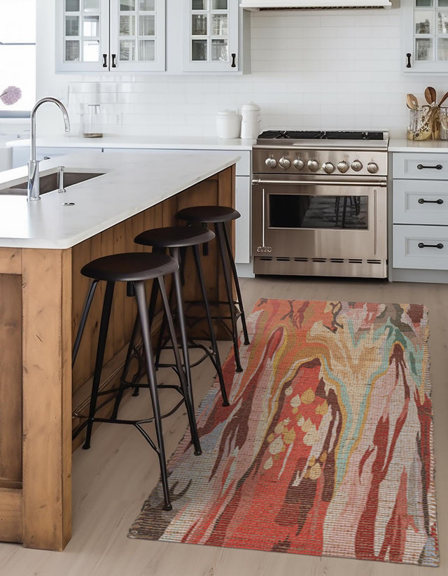 Multicolor 2' 2 x 6' 1 Chenille Jute Runner Area Rug Vintage Distressed Boho All Natural Eco-Friendly Sustainable Carpet for Living Dining Office Dorm Rooms for Sale at Rug Engine