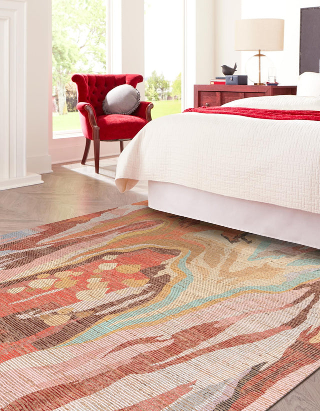 Multicolor 7' 10 x 7' 10 Chenille Jute Square Area Rug Vintage Distressed Boho All Natural Eco-Friendly Sustainable Carpet for Living Dining Office Dorm Rooms for Sale at Rug Engine
