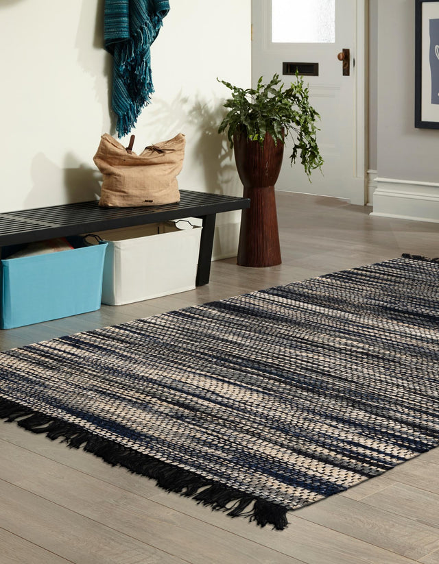 Navy Blue and Ivory 10' x 14' 1 Chunky Jute Rectangle Area Rug 100% All Natural Jute Sustainable Eco-Friendly Carpet Mat for Natural Interior Design Homes for Sale at Rug Engine