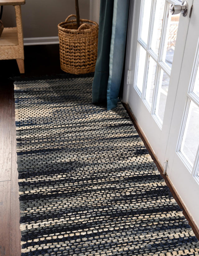 Navy Blue and Ivory 2' 7 x 12' Chunky Jute Runner Area Rug 100% All Natural Jute Sustainable Eco-Friendly Carpet Mat for Natural Interior Design Homes for Sale at Rug Engine