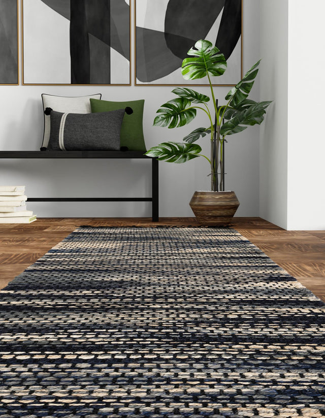Navy Blue and Ivory 2' x 8' Chunky Jute Runner Area Rug 100% All Natural Jute Sustainable Eco-Friendly Carpet Mat for Natural Interior Design Homes for Sale at Rug Engine