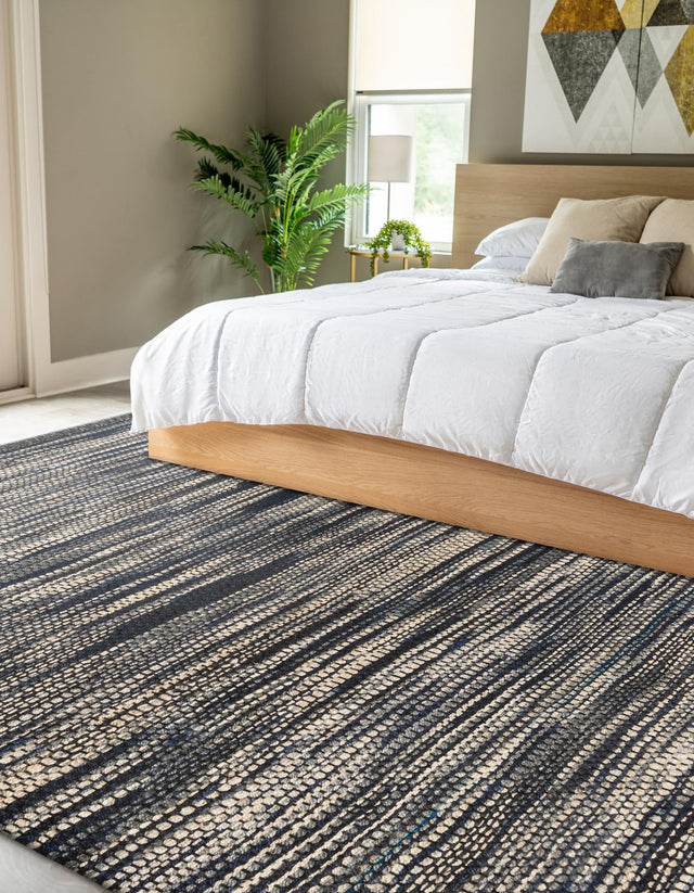 Navy Blue and Ivory 7' 10 x 7' 10 Chunky Jute Square Area Rug 100% All Natural Jute Sustainable Eco-Friendly Carpet Mat for Natural Interior Design Homes for Sale at Rug Engine