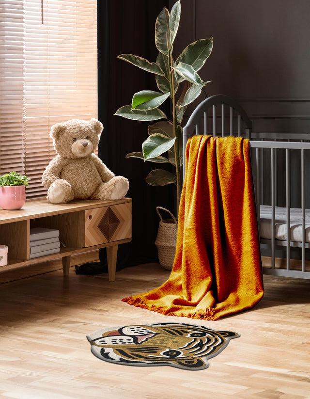 Multicolor 4' 1 x 4' 1 Playtime Kids Wool Freeform Area Rug for Baby Nursery, Toddler Playroom, Bedrooms