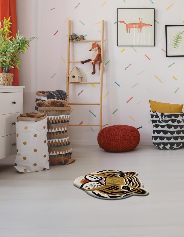 Multicolor 5' 1 x 5' 1 Playtime Kids Wool Freeform Area Rug for Baby Nursery, Toddler Playroom, Bedrooms