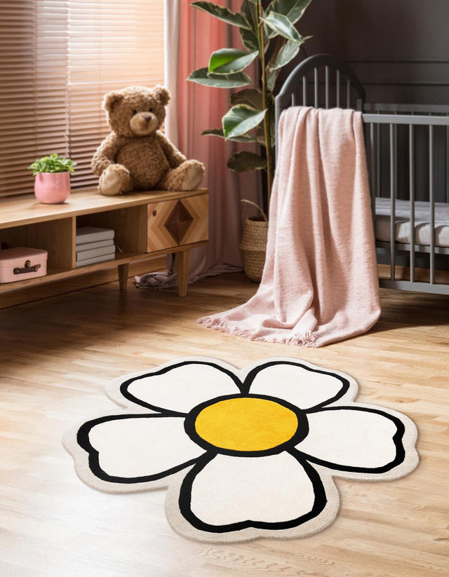 Ivory 4' 1 x 4' 1 Playtime Kids Wool Freeform Area Rug for Baby Nursery, Toddler Playroom, Bedrooms Hand Tufted High Quality Dense Wool Pile Natural Carpet for Sale at Rug Engine