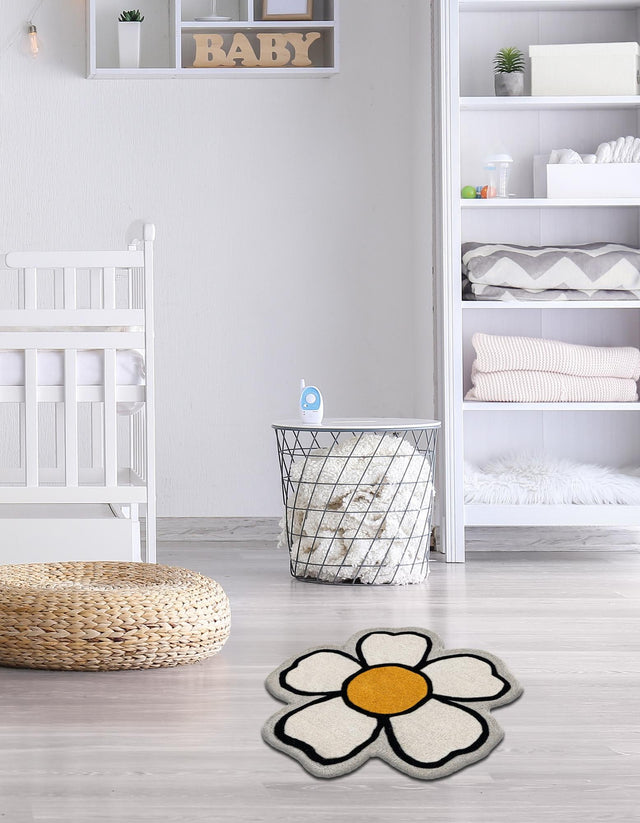 Ivory 4' 1 x 4' 1 Playtime Kids Wool Freeform Area Rug for Baby Nursery, Toddler Playroom, Bedrooms Hand Tufted High Quality Dense Wool Pile Natural Carpet for Sale at Rug Engine