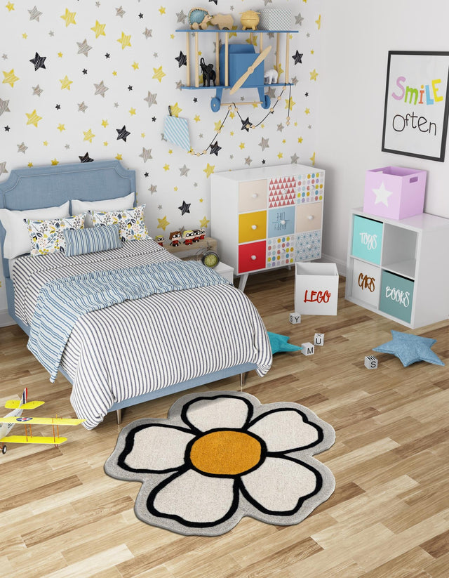 Ivory 6' 1 x 6' 1 Playtime Kids Wool Freeform Area Rug for Baby Nursery, Toddler Playroom, Bedrooms