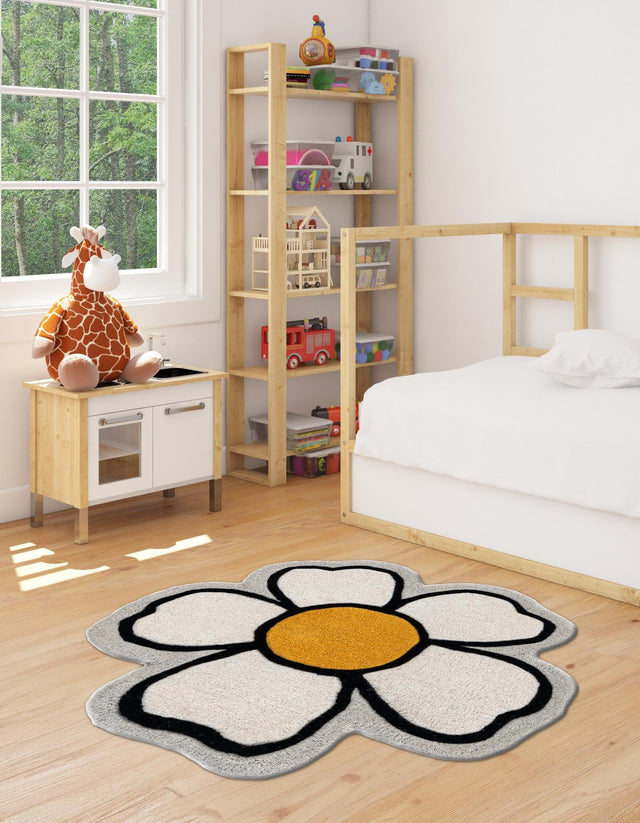 Ivory 6' 11 x 6' 11 Playtime Kids Wool Freeform Area Rug for Baby Nursery, Toddler Playroom, Bedrooms