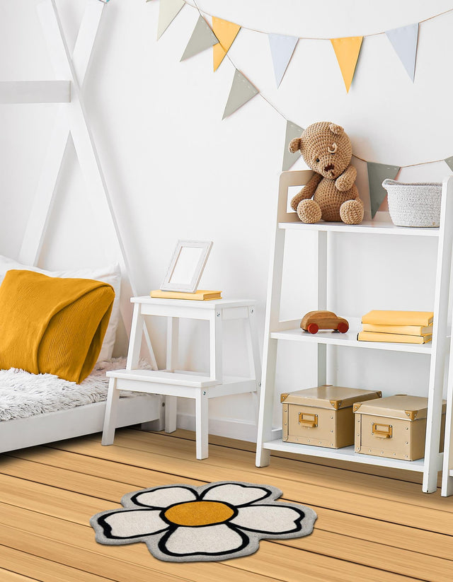 Ivory 3' 1 x 3' 1 Playtime Kids Wool Freeform Area Rug for Baby Nursery, Toddler Playroom, Bedrooms