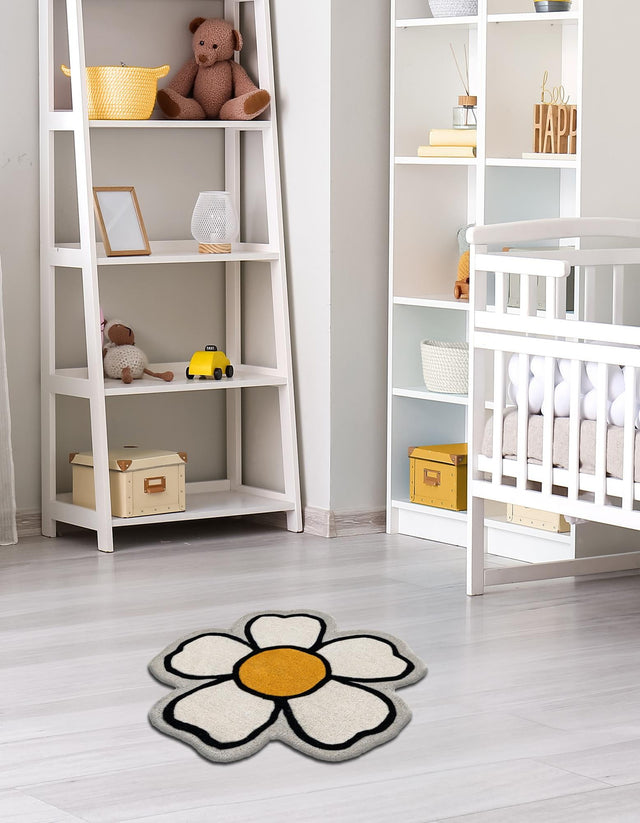 Ivory 3' 1 x 3' 1 Playtime Kids Wool Freeform Area Rug for Baby Nursery, Toddler Playroom, Bedrooms