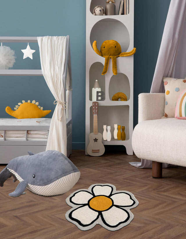 Ivory 3' 1 x 3' 1 Playtime Kids Wool Freeform Area Rug for Baby Nursery, Toddler Playroom, Bedrooms