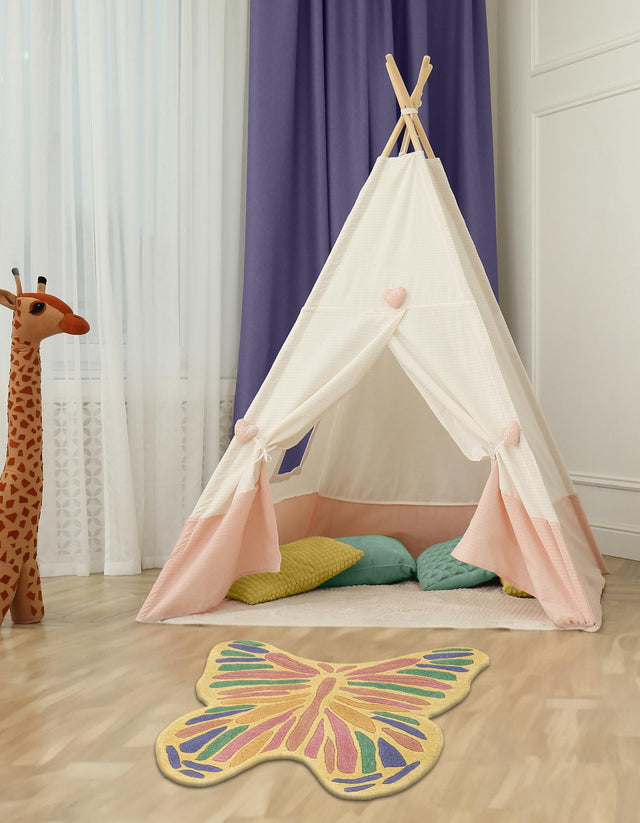 Multicolor 4' 2 x 4' 11 Playtime Kids Wool Freeform Area Rug for Baby Nursery, Toddler Playroom, Bedrooms Hand Tufted High Quality Dense Wool Pile Natural Carpet for Sale at Rug Engine