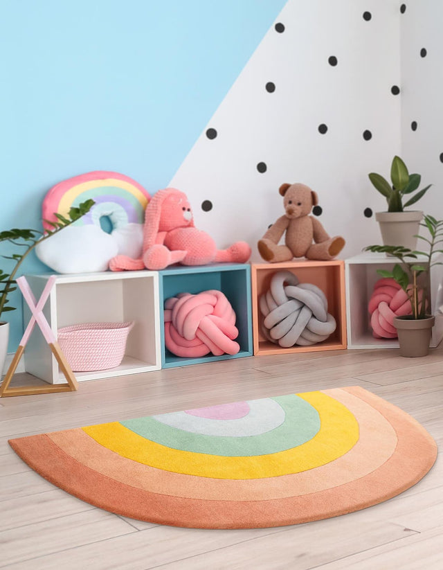 Multicolor 2' 4 x 4' 1 Playtime Kids Wool Freeform Area Rug for Baby Nursery, Toddler Playroom, Bedrooms