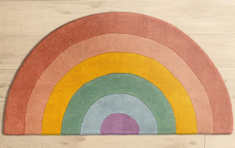 Multicolor hand tufted wool rainbow area rug for kids.