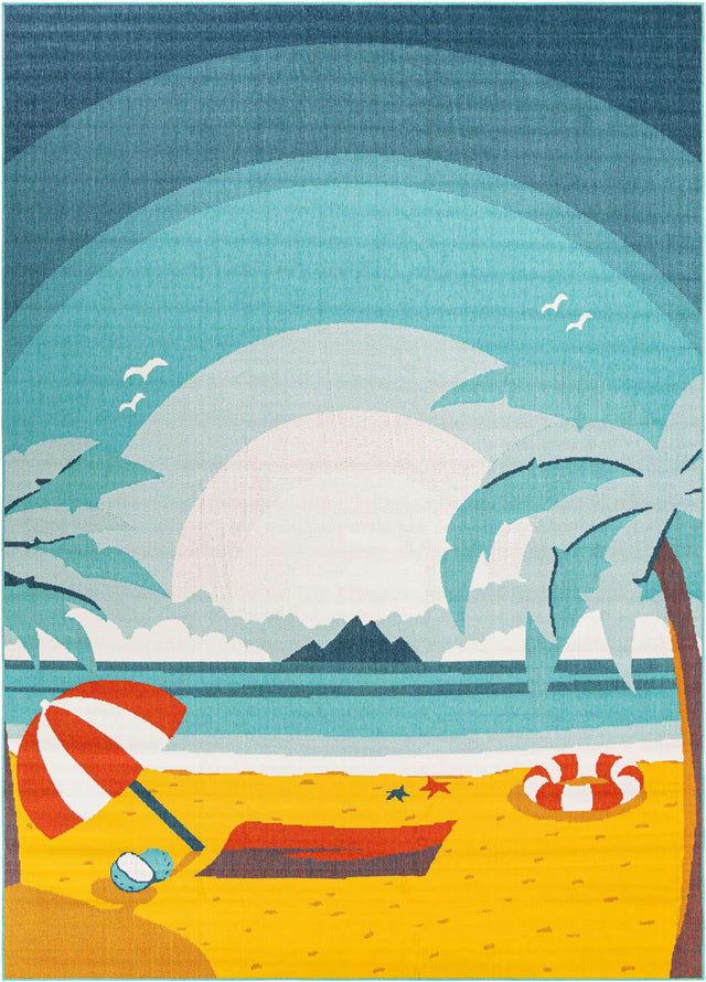Multicolor 10' x 14' 1 Outdoor Coastal Rectangle Area Rug Weather Resistant for Patio, Deck, Terrace, Balcony, Porch 100% Polypropylene Coastal Decor Carpet for Sale at Rug Engine