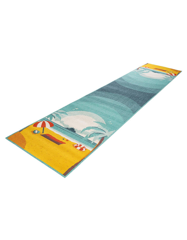 Multicolor 2' 7 x 12' Outdoor Coastal Runner Area Rug Weather Resistant for Patio, Deck, Terrace, Balcony, Porch 100% Polypropylene Coastal Decor Carpet for Sale at Rug Engine