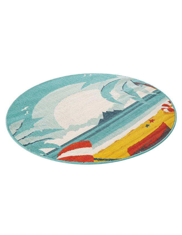Multicolor 4' 1 x 4' 1 Outdoor Coastal Round Area Rug Weather Resistant for Patio, Deck, Terrace, Balcony, Porch 100% Polypropylene Coastal Decor Carpet for Sale at Rug Engine