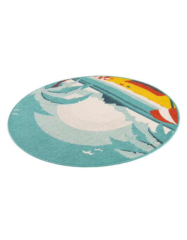 Multicolor 4' 1 x 4' 1 Outdoor Coastal Round Area Rug Weather Resistant for Patio, Deck, Terrace, Balcony, Porch 100% Polypropylene Coastal Decor Carpet for Sale at Rug Engine