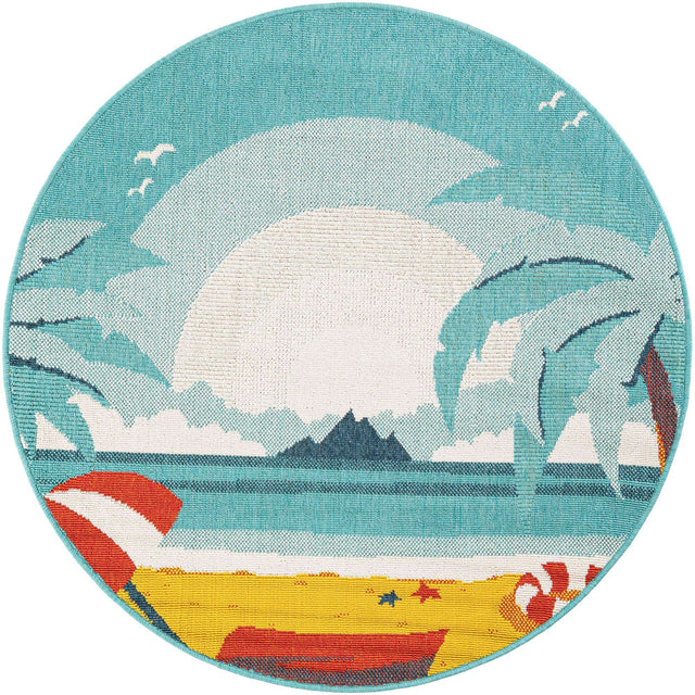 Multicolor 4' 1 x 4' 1 Outdoor Coastal Round Area Rug Weather Resistant for Patio, Deck, Terrace, Balcony, Porch 100% Polypropylene Coastal Decor Carpet for Sale at Rug Engine
