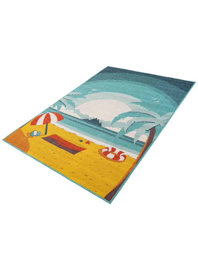 Multicolor 4' 1 x 6' 1 Outdoor Coastal Rectangle Area Rug Weather Resistant for Patio, Deck, Terrace, Balcony, Porch 100% Polypropylene Coastal Decor Carpet for Sale at Rug Engine