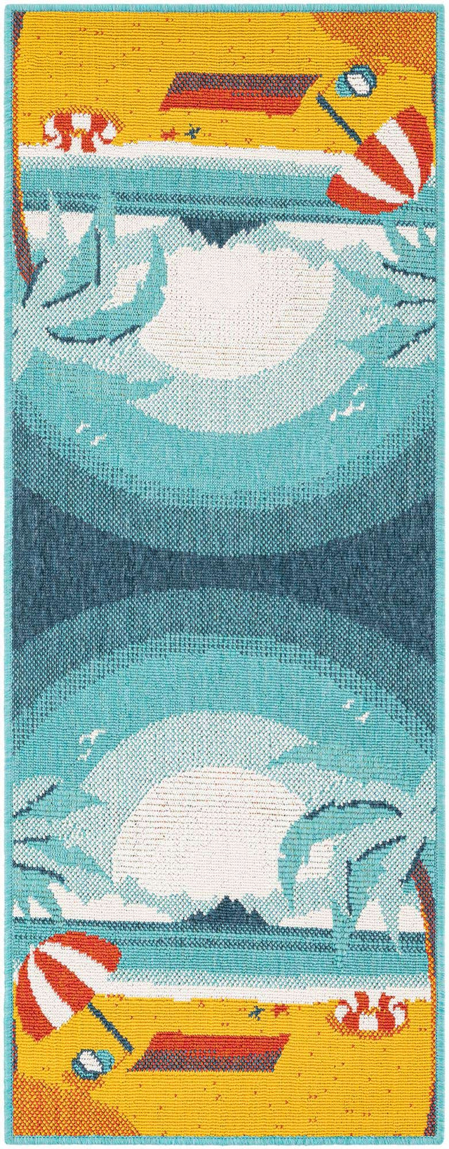 Multicolor 2' x 5' 1 Outdoor Coastal Runner Area Rug Weather Resistant for Patio, Deck, Terrace, Balcony, Porch 100% Polypropylene Coastal Decor Carpet for Sale at Rug Engine