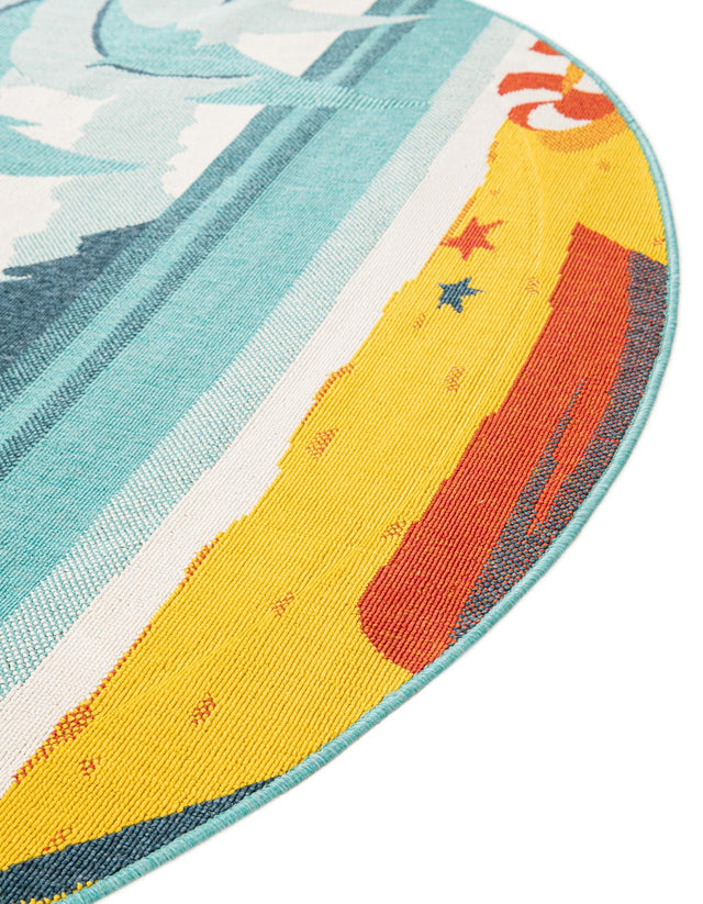 Multicolor 4' 1 x 4' 1 Outdoor Coastal Round Area Rug Weather Resistant for Patio, Deck, Terrace, Balcony, Porch 100% Polypropylene Coastal Decor Carpet for Sale at Rug Engine