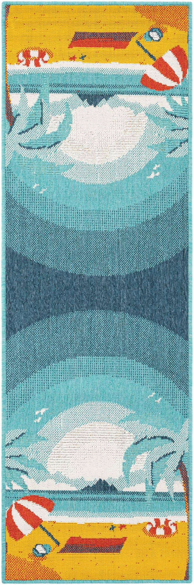 Multicolor 2' x 6' 1 Outdoor Coastal Runner Area Rug Weather Resistant for Patio, Deck, Terrace, Balcony, Porch 100% Polypropylene Coastal Decor Carpet for Sale at Rug Engine