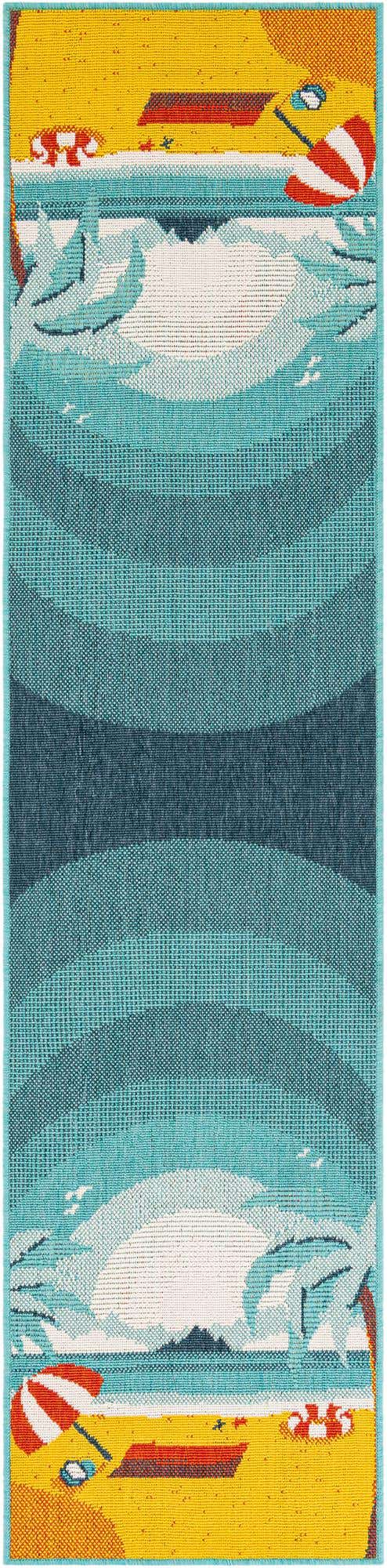 Multicolor 2' x 8' Outdoor Coastal Runner Area Rug Weather Resistant for Patio, Deck, Terrace, Balcony, Porch 100% Polypropylene Coastal Decor Carpet for Sale at Rug Engine
