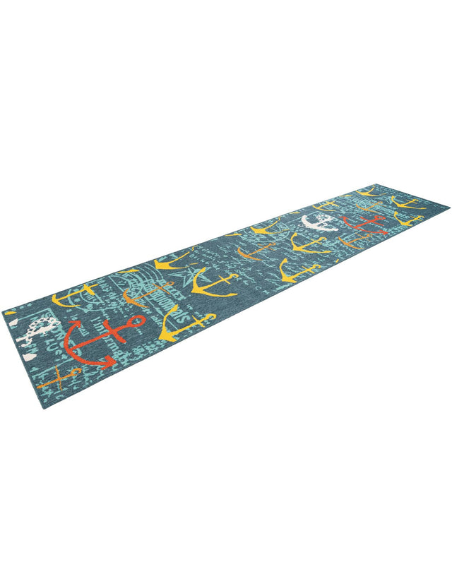 Navy Blue 2' 7 x 12' Outdoor Coastal Runner Area Rug Weather Resistant for Patio, Deck, Terrace, Balcony, Porch 100% Polypropylene Coastal Decor Carpet for Sale at Rug Engine