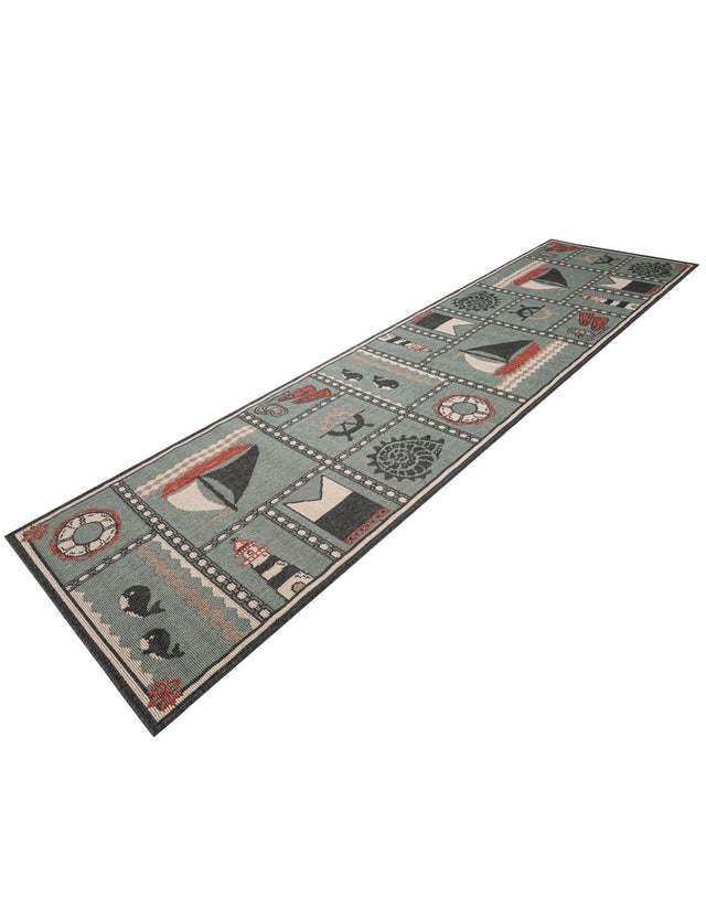 Blue 2' 7 x 10' Outdoor Coastal Runner Area Rug Weather Resistant for Patio, Deck, Terrace, Balcony, Porch 100% Polypropylene Coastal Decor Carpet for Sale at Rug Engine