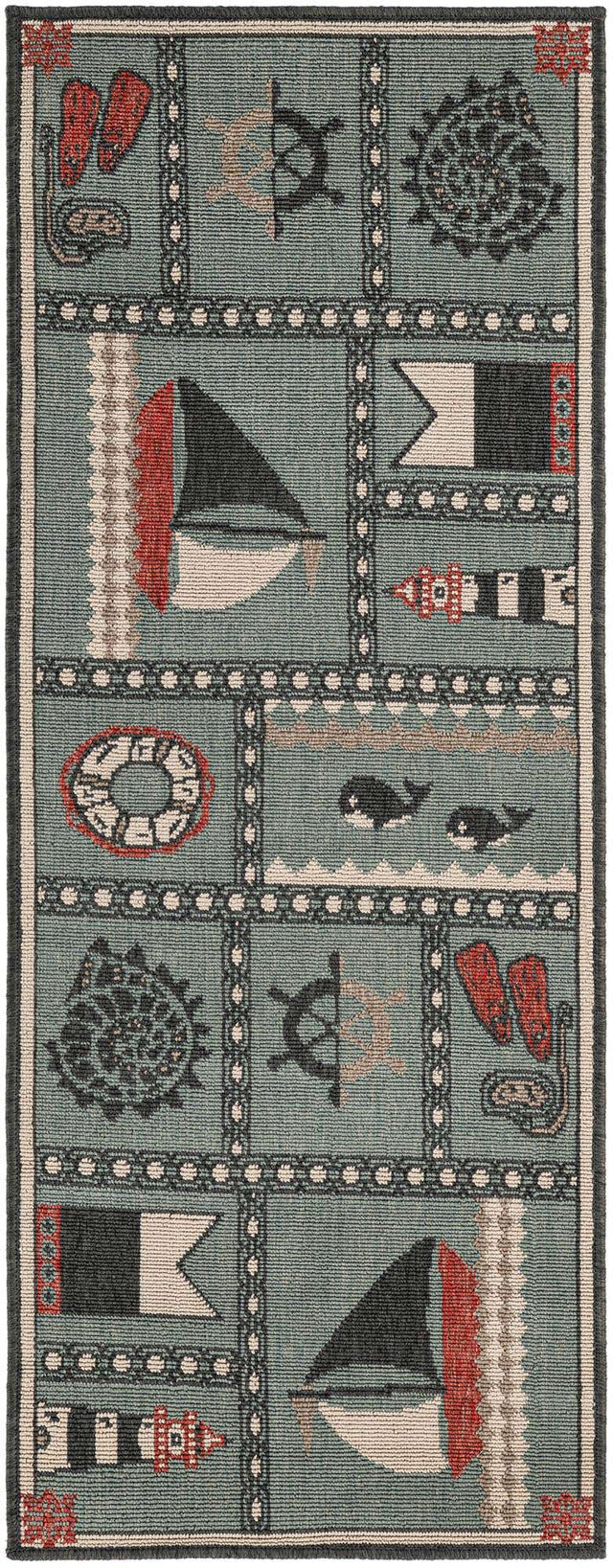 Blue 2' x 5' 1 Outdoor Coastal Runner Area Rug Weather Resistant for Patio, Deck, Terrace, Balcony, Porch 100% Polypropylene Coastal Decor Carpet for Sale at Rug Engine