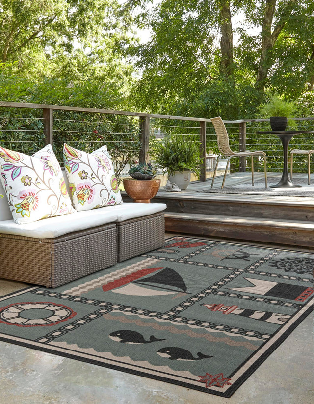 Blue 10' x 14' 1 Outdoor Coastal Rectangle Area Rug Weather Resistant for Patio, Deck, Terrace, Balcony, Porch 100% Polypropylene Coastal Decor Carpet for Sale at Rug Engine