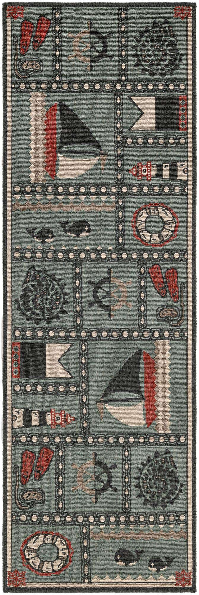 Blue 2' x 6' 1 Outdoor Coastal Runner Area Rug Weather Resistant for Patio, Deck, Terrace, Balcony, Porch 100% Polypropylene Coastal Decor Carpet for Sale at Rug Engine