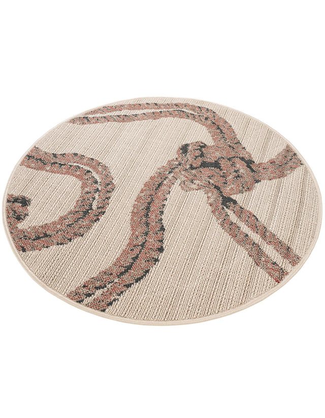 Beige 3' 1 x 3' 1 Outdoor Coastal Round Area Rug Weather Resistant for Patio, Deck, Terrace, Balcony, Porch 100% Polypropylene Coastal Decor Carpet for Sale at Rug Engine