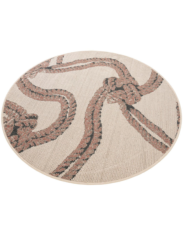 Beige 4' 1 x 4' 1 Outdoor Coastal Round Area Rug Weather Resistant for Patio, Deck, Terrace, Balcony, Porch 100% Polypropylene Coastal Decor Carpet for Sale at Rug Engine