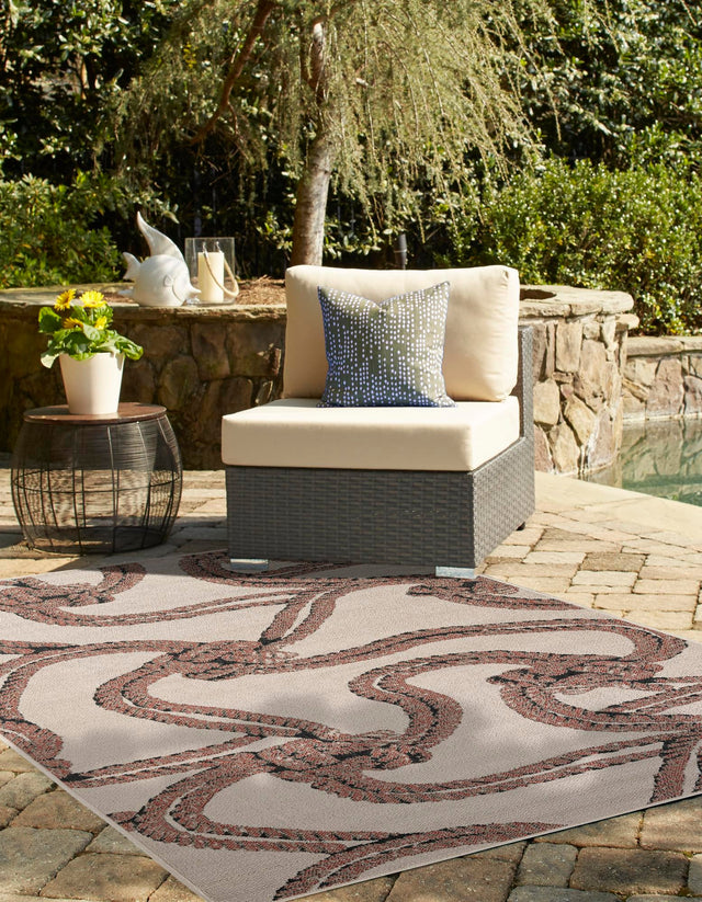 Beige 4' 1 x 6' 1 Outdoor Coastal Rectangle Area Rug Weather Resistant for Patio, Deck, Terrace, Balcony, Porch 100% Polypropylene Coastal Decor Carpet for Sale at Rug Engine