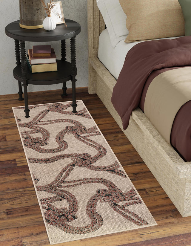 Beige 2' 7 x 10' Outdoor Coastal Runner Area Rug Weather Resistant for Patio, Deck, Terrace, Balcony, Porch 100% Polypropylene Coastal Decor Carpet for Sale at Rug Engine