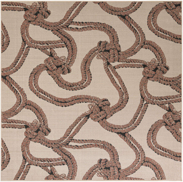 Beige 7' 10 x 7' 10 Outdoor Coastal Square Area Rug Weather Resistant for Patio, Deck, Terrace, Balcony, Porch 100% Polypropylene Coastal Decor Carpet for Sale at Rug Engine