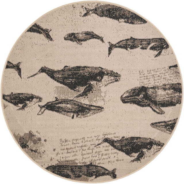 Beige 4' 1 x 4' 1 Outdoor Coastal Round Area Rug Weather Resistant for Patio, Deck, Terrace, Balcony, Porch 100% Polypropylene Coastal Decor Carpet for Sale at Rug Engine