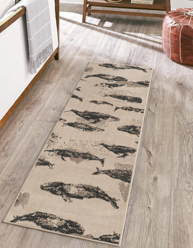 Beige 2' 7 x 12' Outdoor Coastal Runner Area Rug Weather Resistant for Patio, Deck, Terrace, Balcony, Porch 100% Polypropylene Coastal Decor Carpet for Sale at Rug Engine
