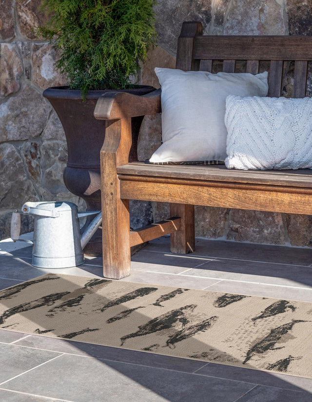 Beige 2' 7 x 12' Outdoor Coastal Runner Area Rug Weather Resistant for Patio, Deck, Terrace, Balcony, Porch 100% Polypropylene Coastal Decor Carpet for Sale at Rug Engine