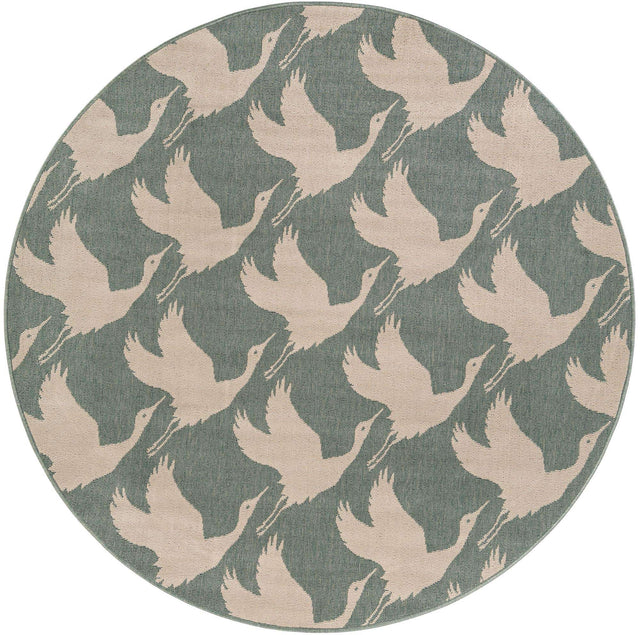 Stone Blue 6' 1 x 6' 1 Outdoor Coastal Round Area Rug Weather Resistant for Patio, Deck, Terrace, Balcony, Porch 100% Polypropylene Coastal Decor Carpet for Sale at Rug Engine