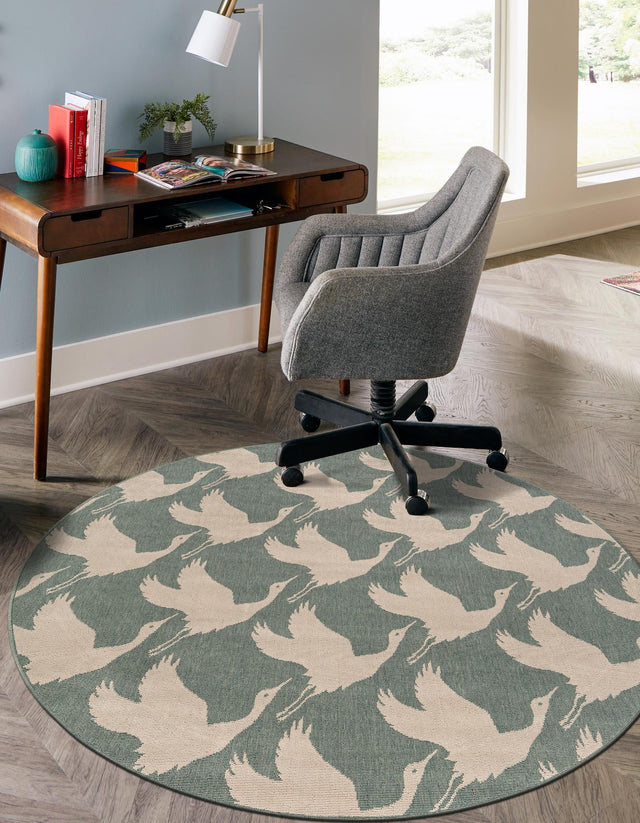 Stone Blue 7' 10 x 7' 10 Outdoor Coastal Round Area Rug Weather Resistant for Patio, Deck, Terrace, Balcony, Porch 100% Polypropylene Coastal Decor Carpet for Sale at Rug Engine