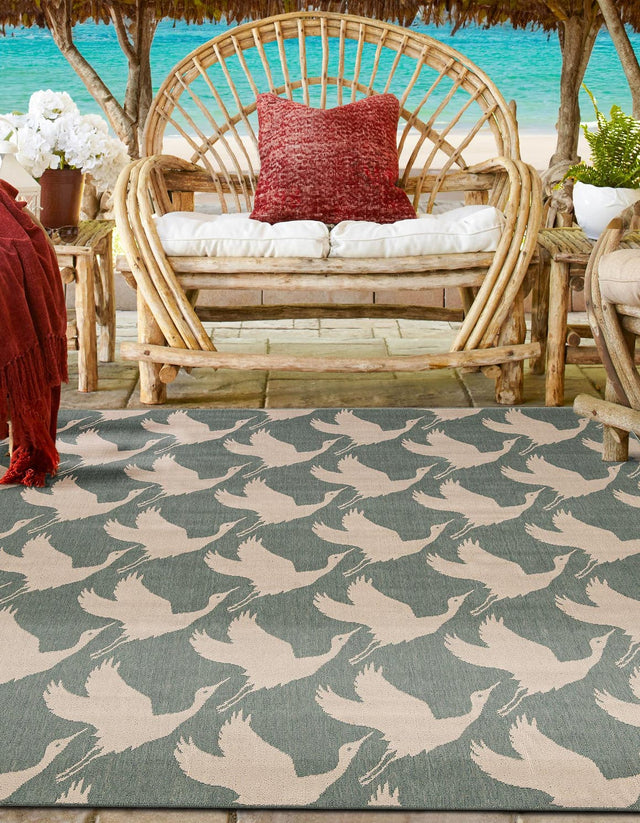 Stone Blue 7' 10 x 7' 10 Outdoor Coastal Square Area Rug Weather Resistant for Patio, Deck, Terrace, Balcony, Porch 100% Polypropylene Coastal Decor Carpet for Sale at Rug Engine