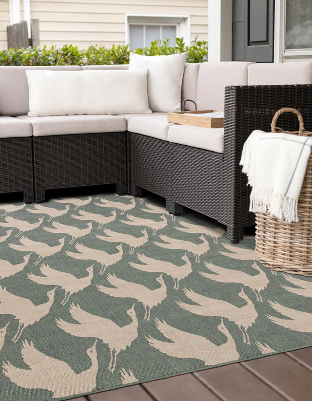 Stone Blue 7' 10 x 7' 10 Outdoor Coastal Square Area Rug Weather Resistant for Patio, Deck, Terrace, Balcony, Porch 100% Polypropylene Coastal Decor Carpet for Sale at Rug Engine