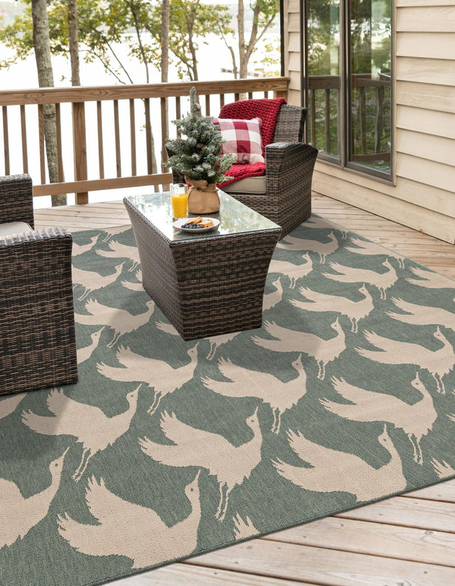 Stone Blue 7' 10 x 7' 10 Outdoor Coastal Square Area Rug Weather Resistant for Patio, Deck, Terrace, Balcony, Porch 100% Polypropylene Coastal Decor Carpet for Sale at Rug Engine
