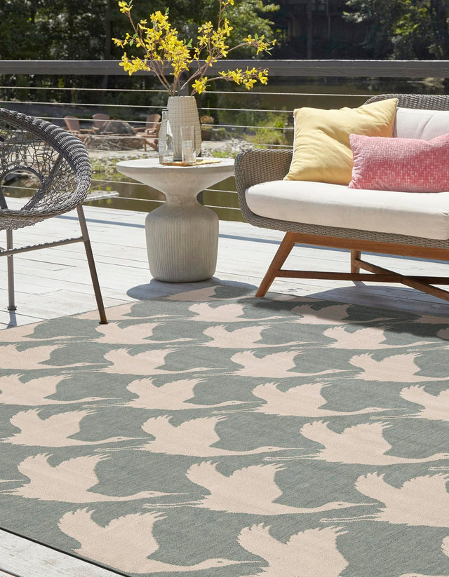 Stone Blue 7' 10 x 7' 10 Outdoor Coastal Square Area Rug Weather Resistant for Patio, Deck, Terrace, Balcony, Porch 100% Polypropylene Coastal Decor Carpet for Sale at Rug Engine