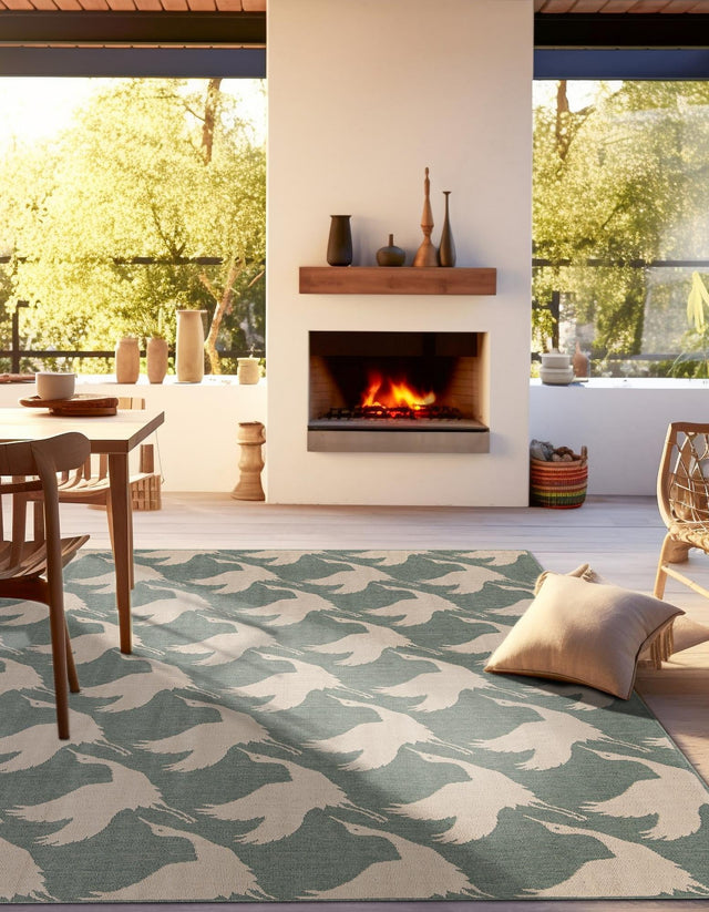 Stone Blue 7' 10 x 7' 10 Outdoor Coastal Square Area Rug Weather Resistant for Patio, Deck, Terrace, Balcony, Porch 100% Polypropylene Coastal Decor Carpet for Sale at Rug Engine