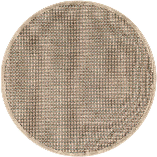 Brown 4' 1 x 4' 1 Outdoor Border Round Area Rug Weather Resistant for Patio, Deck, Terrace, Balcony, Porch 100% Polypropylene Classic Bordered Carpet for Sale at Rug Engine